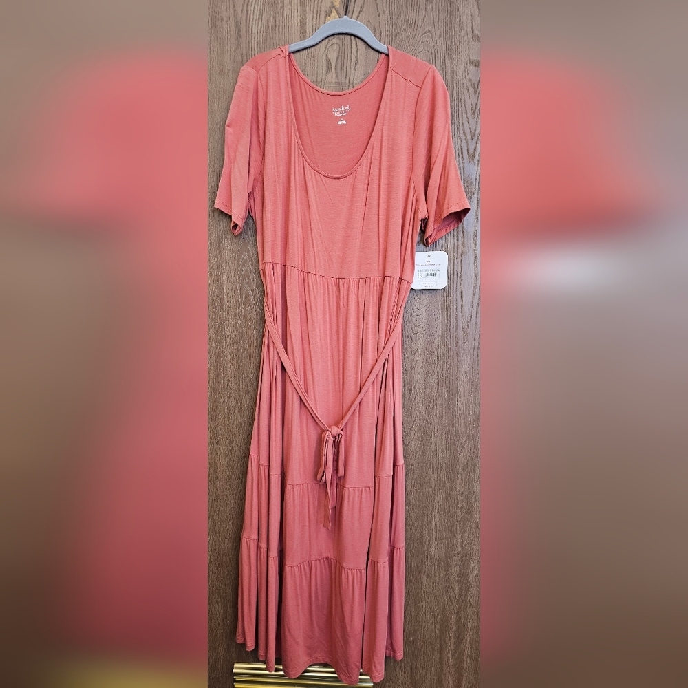 Isabel Maternity, Tiered midi dress, Coral, New w tags